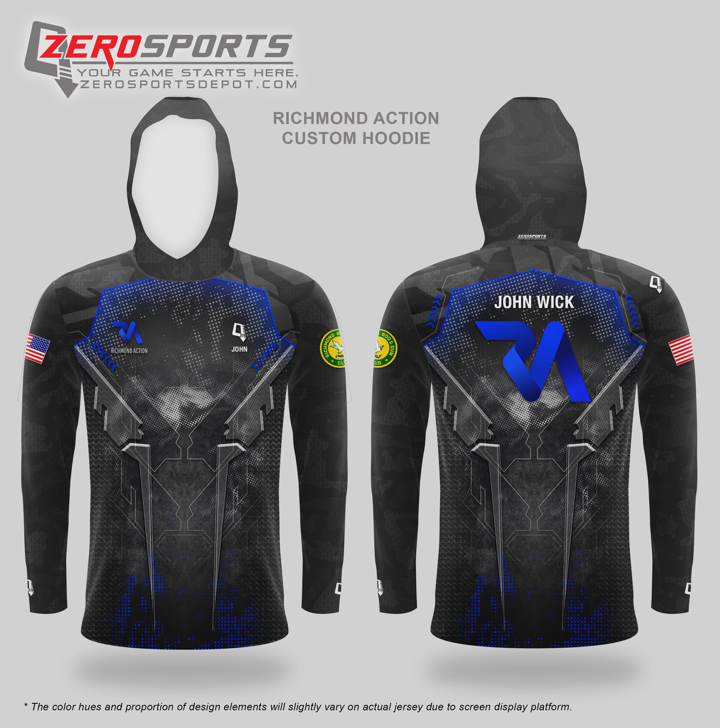 Richmond Action Custom Jersey (Blue Hooded Long Sleeve)