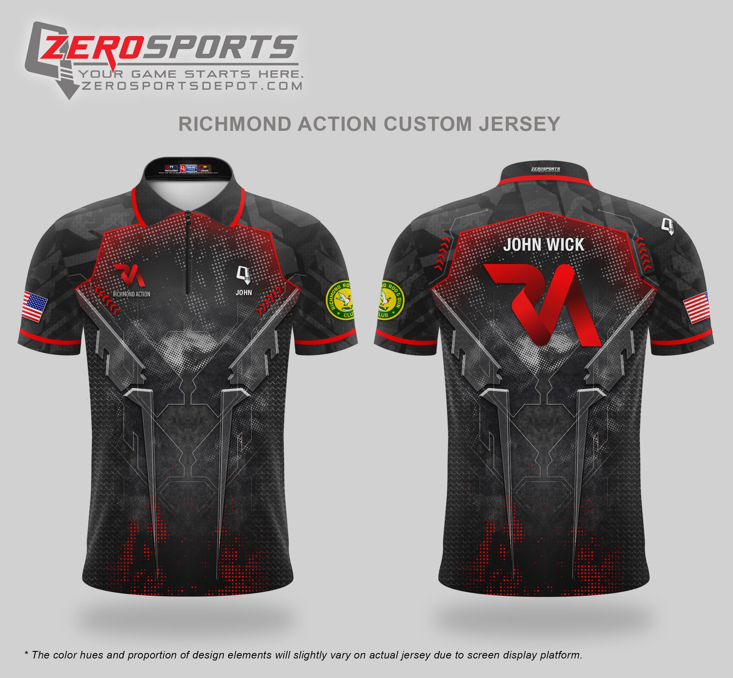 Richmond Action Custom Jersey (Red Regular Bi-fold Collar Short Sleeve)