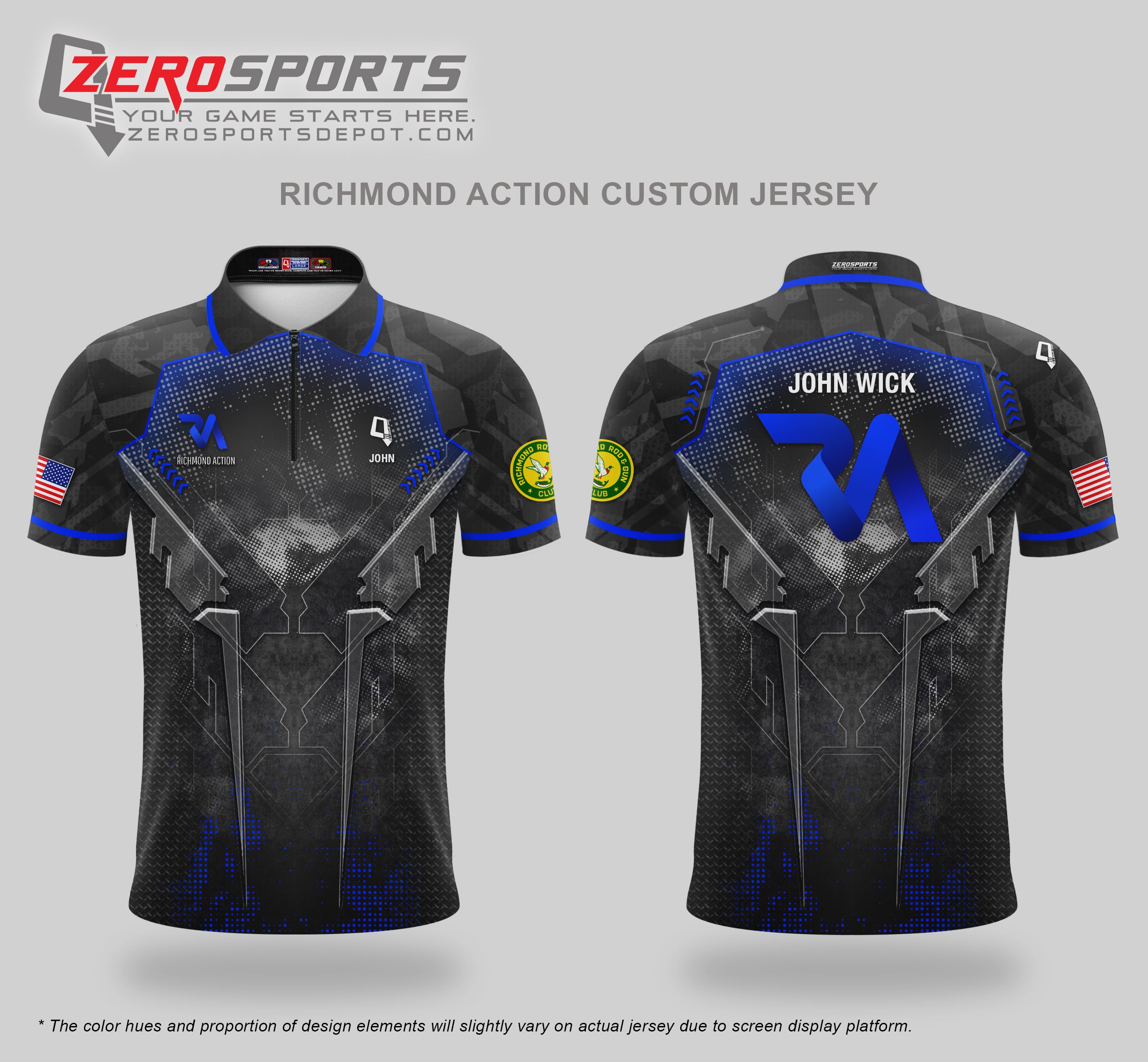Richmond Action Custom Jersey (Blue Regular Bi-fold Collar Short Sleeve)