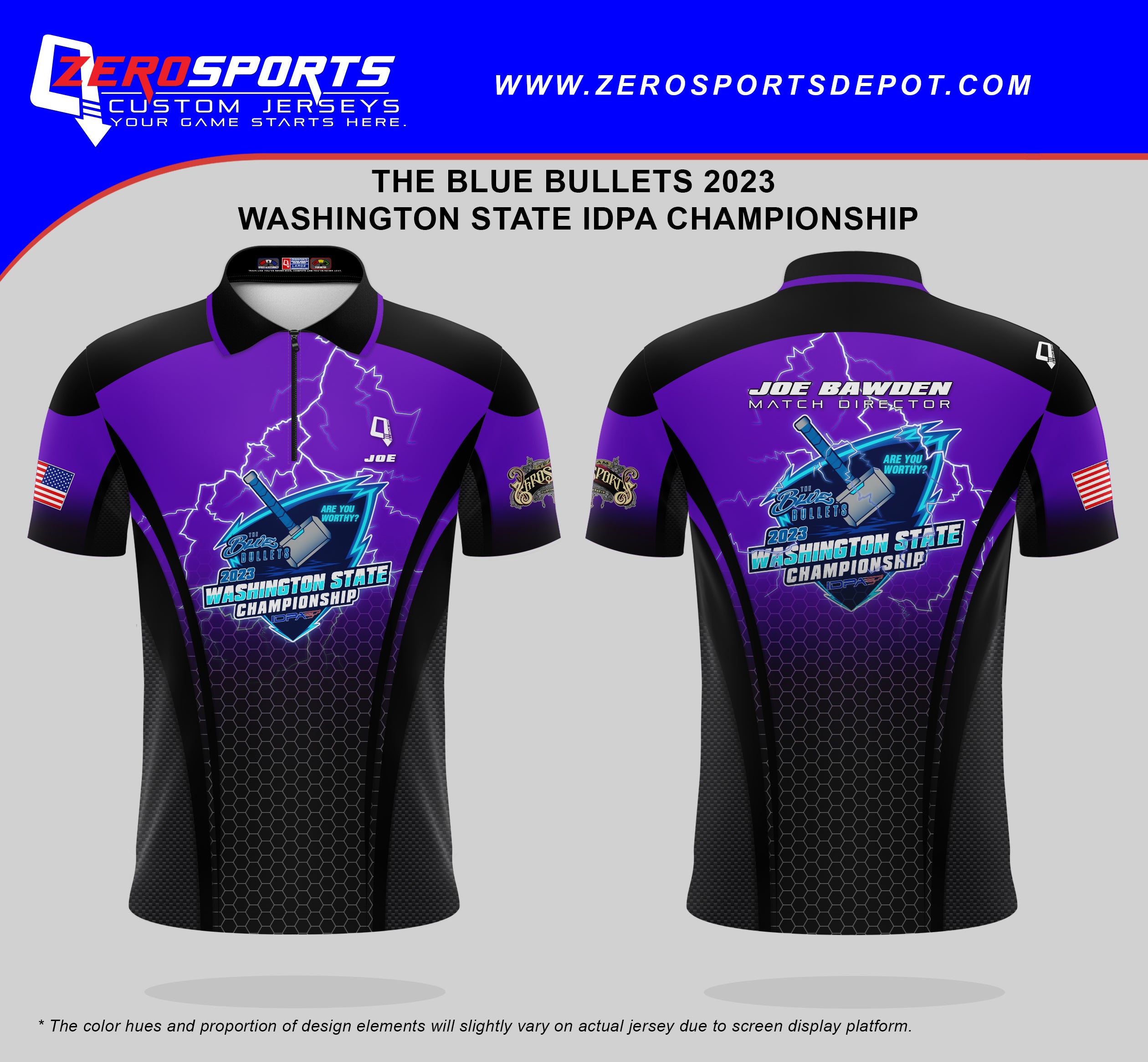 The Blue Bullets 2023 IDPA Washington State Championship Match Jersey **All orders after 6/13/2023 will be shipped directly to your address after the match.